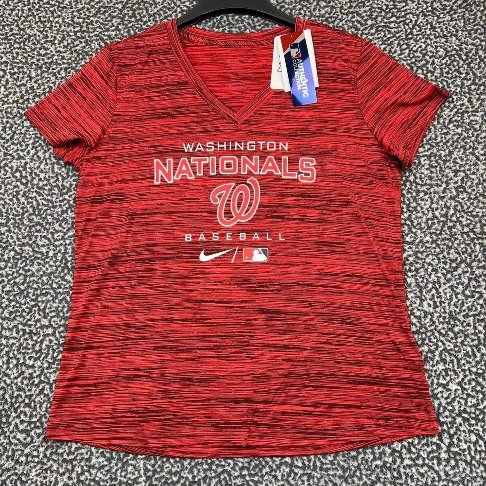 Nike Washington Nationals Shirt Women Medium Red Short Sleeve V Neck New M